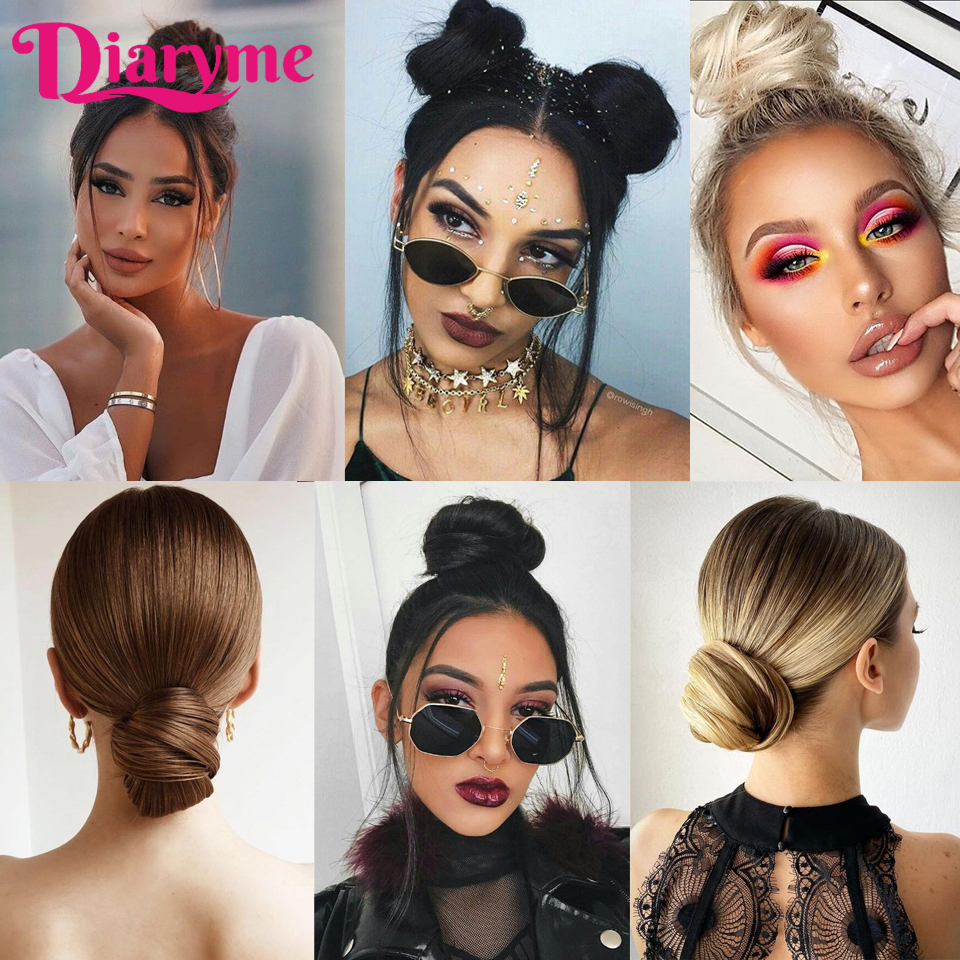 Cabelo sintético coque mulher em linha reta updo laço de cabelo elástico de borracha chignon extensões de cabelo faixas de cabelo natural fo