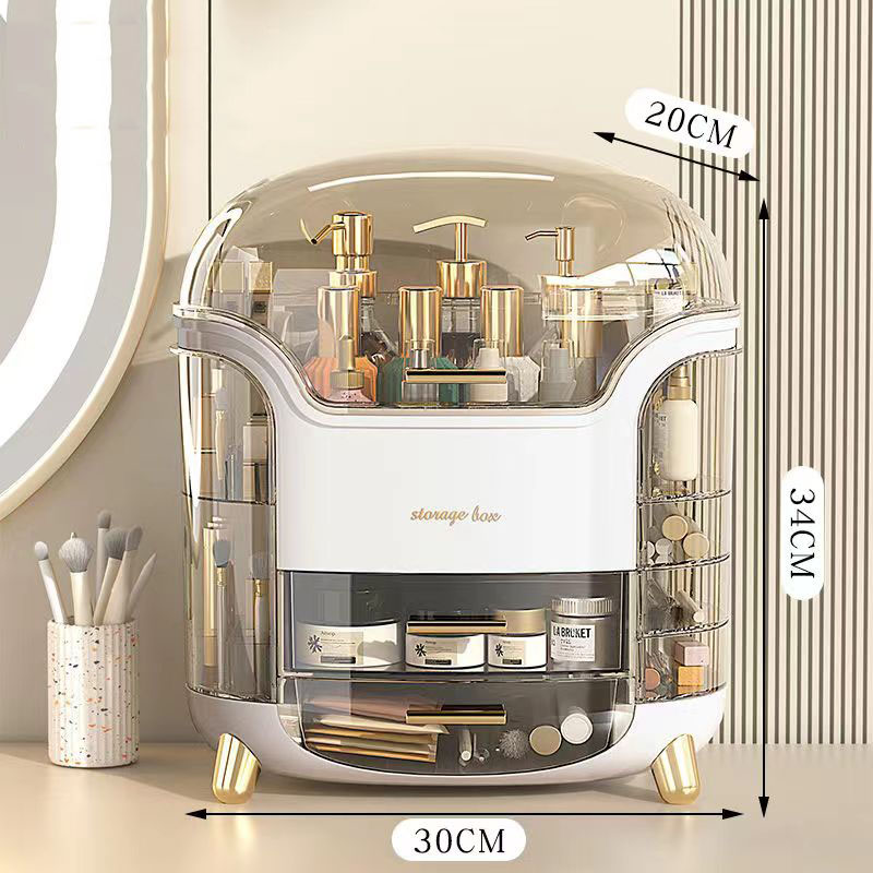 Pyłoszczelna gablota kosmetyczna robić przechowywania kosmetyków próżność Organizer z przezroczystą pokrywką Przenośne pudełko robić przechowywania kosmetyków na blacie: żółte światło