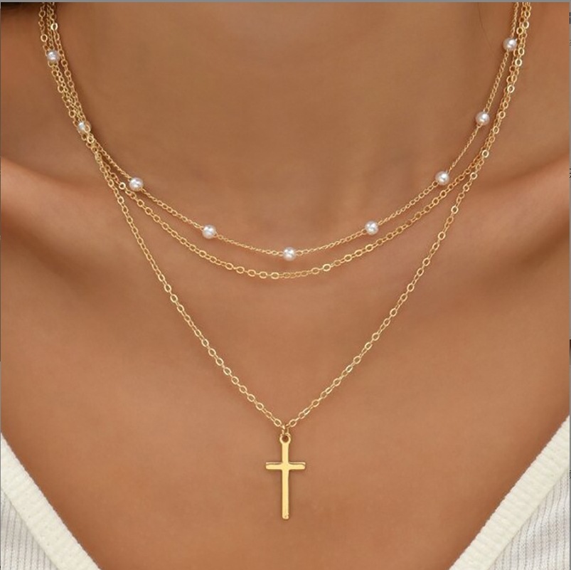 FTCY 3pcs Women's Pearl Necklace Set 14K Gold Love Heart Pendant Waterproof Hypoallergenic Collarbone Neck Chain Jewelry: Rust Red