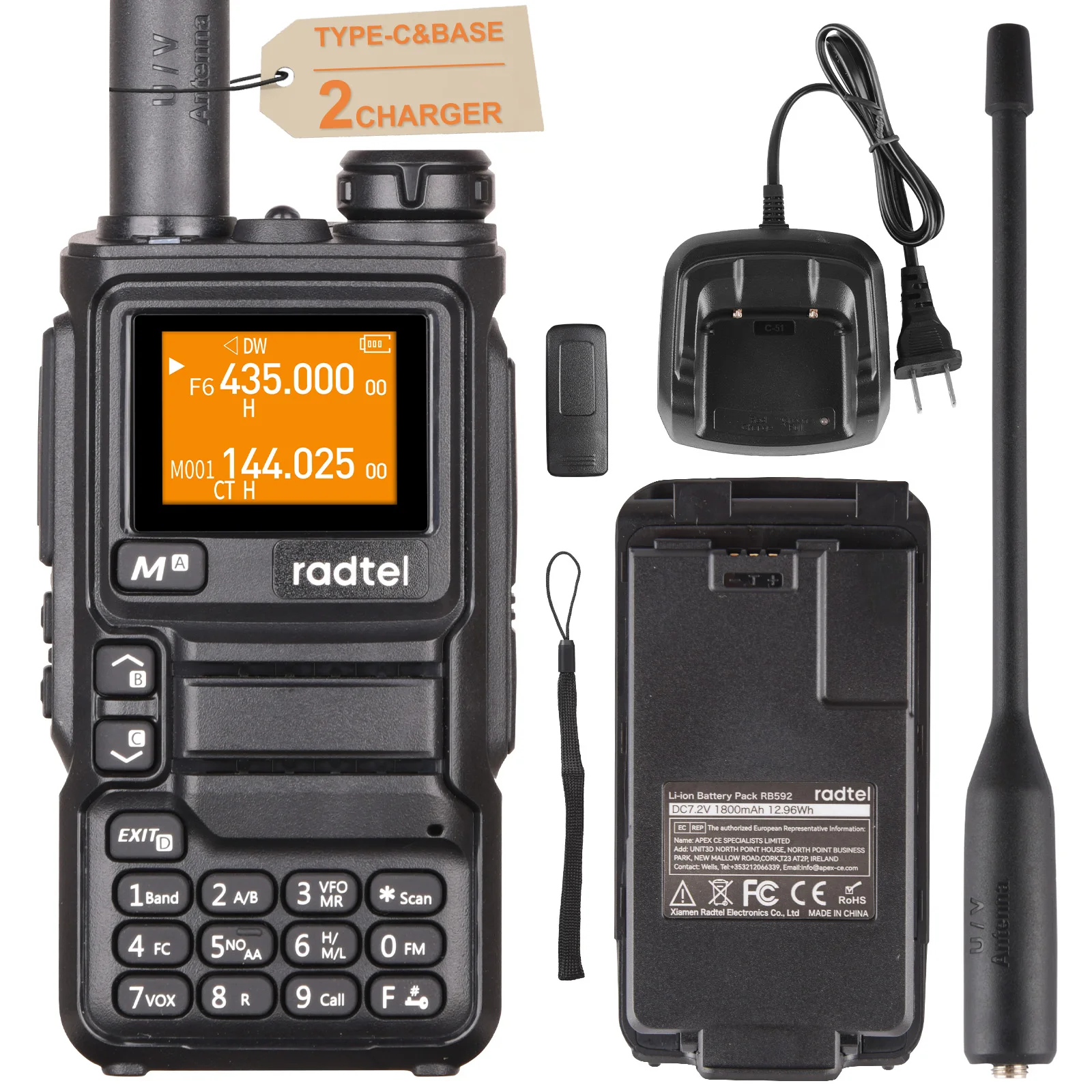 Radtel RT-590 Plus Air Band Walkie Talkie Amateur Ham Two Way Radio Station UHF VHF 200CH Full Band mit NOAA Channel AM Satcom
