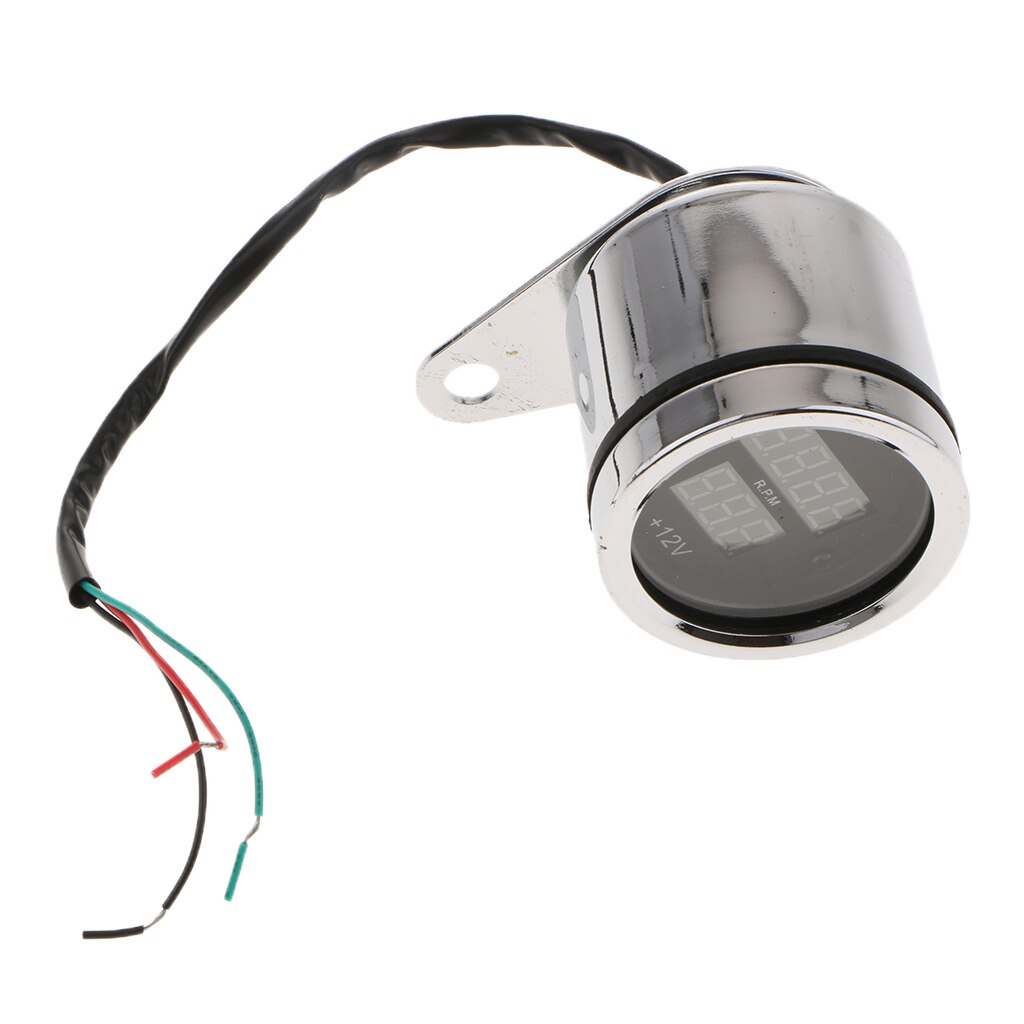 Red &amp; Blue LED Display Motorcycle Tachometer Voltmeter Gauge Waterproof