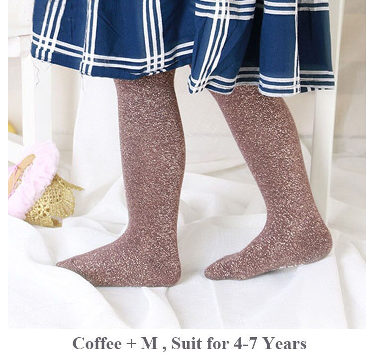 Bling Baby Pantyhose Multicolor Shiny Cotton Children Baby Girl Tights S/M for 0-7 Years: Coffee M