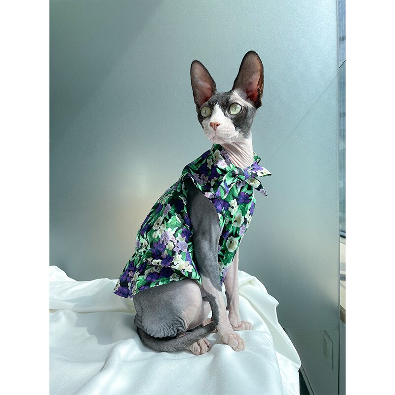 Cat clothes Summer thin floral dress Sphinx hairless cat German Korean pet cat clothes pet costume kitten clothes: purple / L