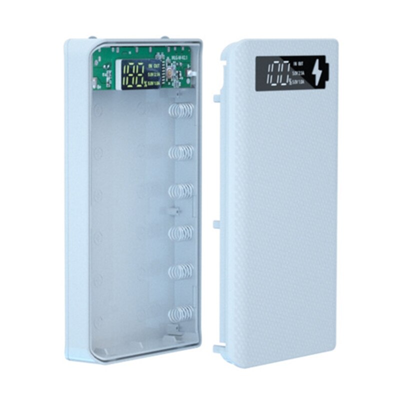 Multifunctional Power Bank Shell Charger Box with 2 USB Output Ports 6 Slot Batteries Container DIY Case