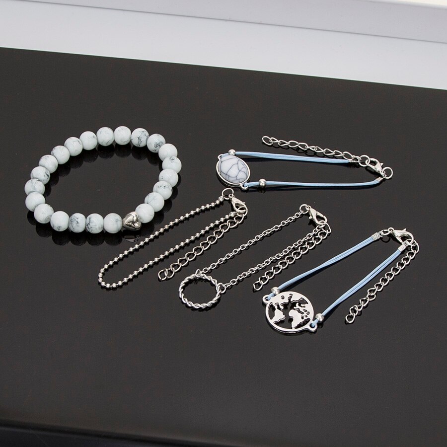 UAM , , pulseras de cuentas de piedra de mármol blanco, 5 unids/set, pulseras de abalorios bohemios de , brazaletes para mujer, de joyería