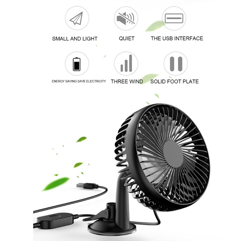 Enkele Kop Zuignap 5.5 Inch Auto Ventilator 12V-24V Universele Grote Wind Drie Snelheidscontrole Usb auto Fan