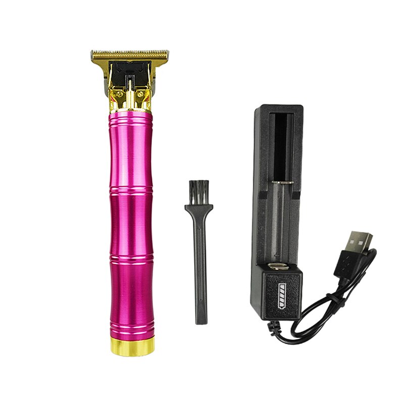 Kemei T9 USB Clipper Aparador de Pêlos Barbeiro Profissional Cabeleireiro Elétrica Escultura T Lâmina Delineador Mini Máquina de Corte: Rosa