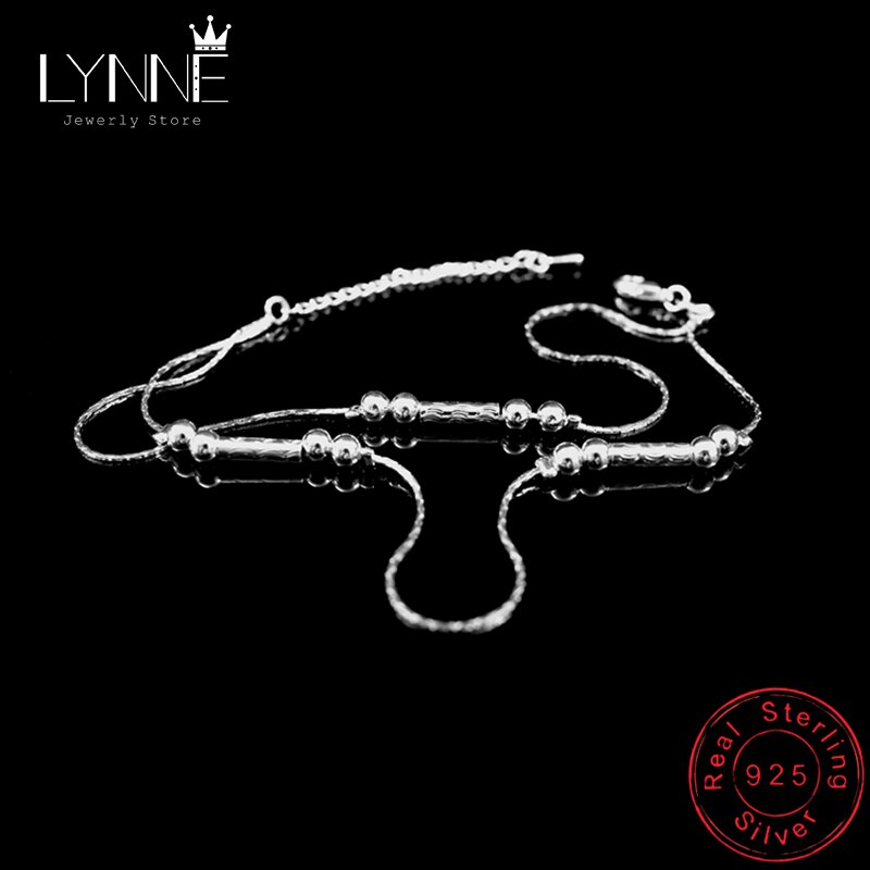 Vintage Round Tube Chain Anklets Bracelet 925 Sterling Silver Small Ball Double Layer Anklet For Women Jewelry