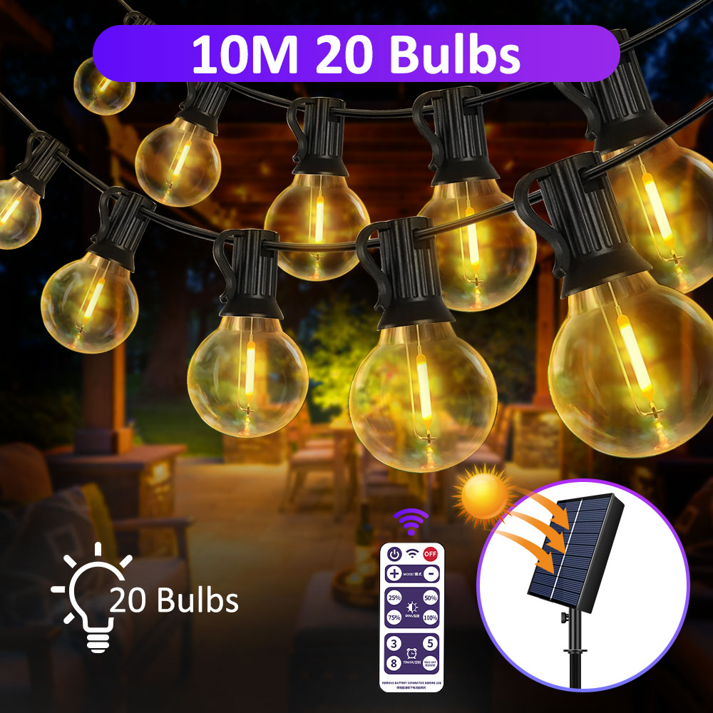Cadena Solar para exteriores, luces y control remoto para Patio G40, cargador USB, 8 modos de luz, bombillas inastillables, lámpara colgante resistente a la intemperie: ROSE