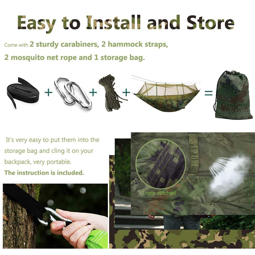 Hamaca portátil con mosquitera para acampar, tienda impermeable con mosca de lluvia, lona, doble, ligera, de nailon, para exteriores