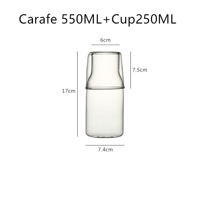 400/550Ml Nachtkastje Koude Ketel Glas Cup Set Hittebestendig Water Kruik Melk Sapkop Slaapkamer Nachtkastje glas Mondwater Fles: carafe 550ml