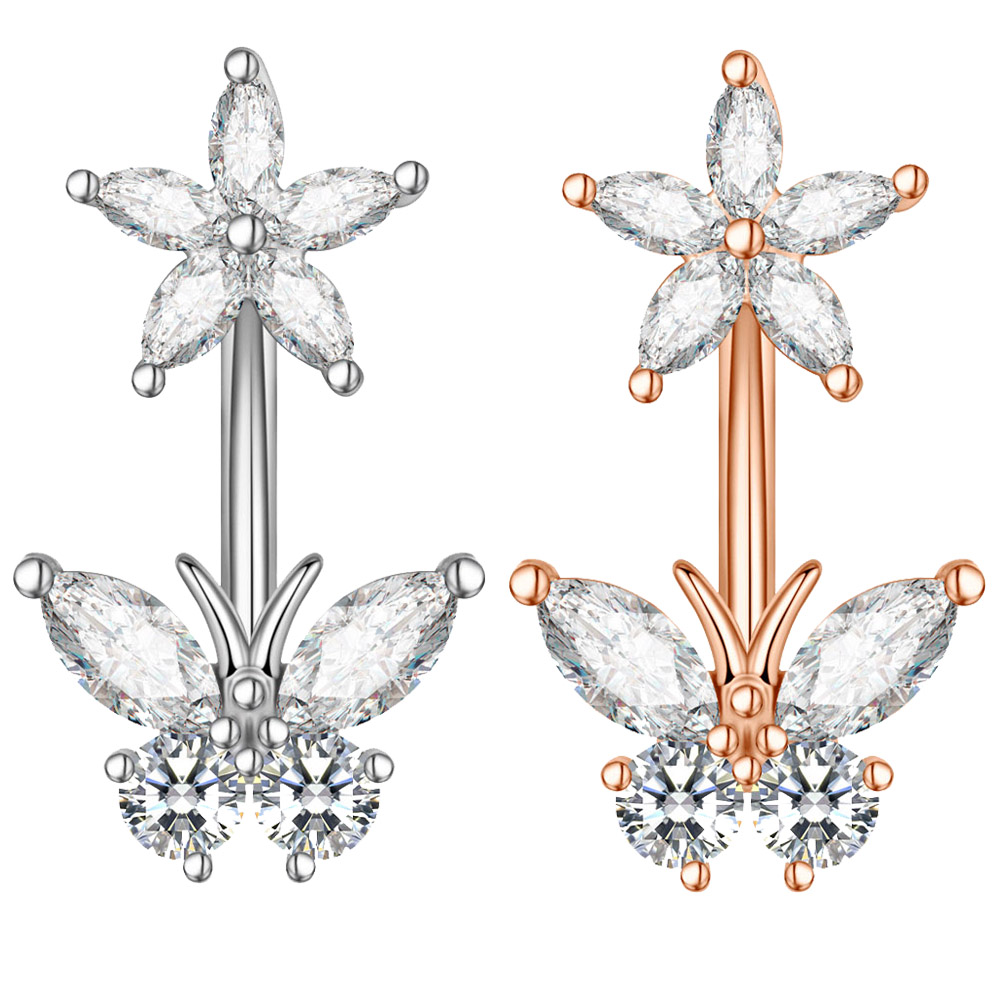 1PC Gold Color Series Crystal Belly Button Rings Snake Flower Heart Belly Ring for Women Stainless Steel Dangled Navel Piercing