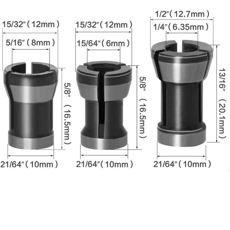6 Pcs Router Collet Chuck High Precision Collet Reduction Sleeve HSS Split Bushing Collet Chuck Milling Cutter Adapter