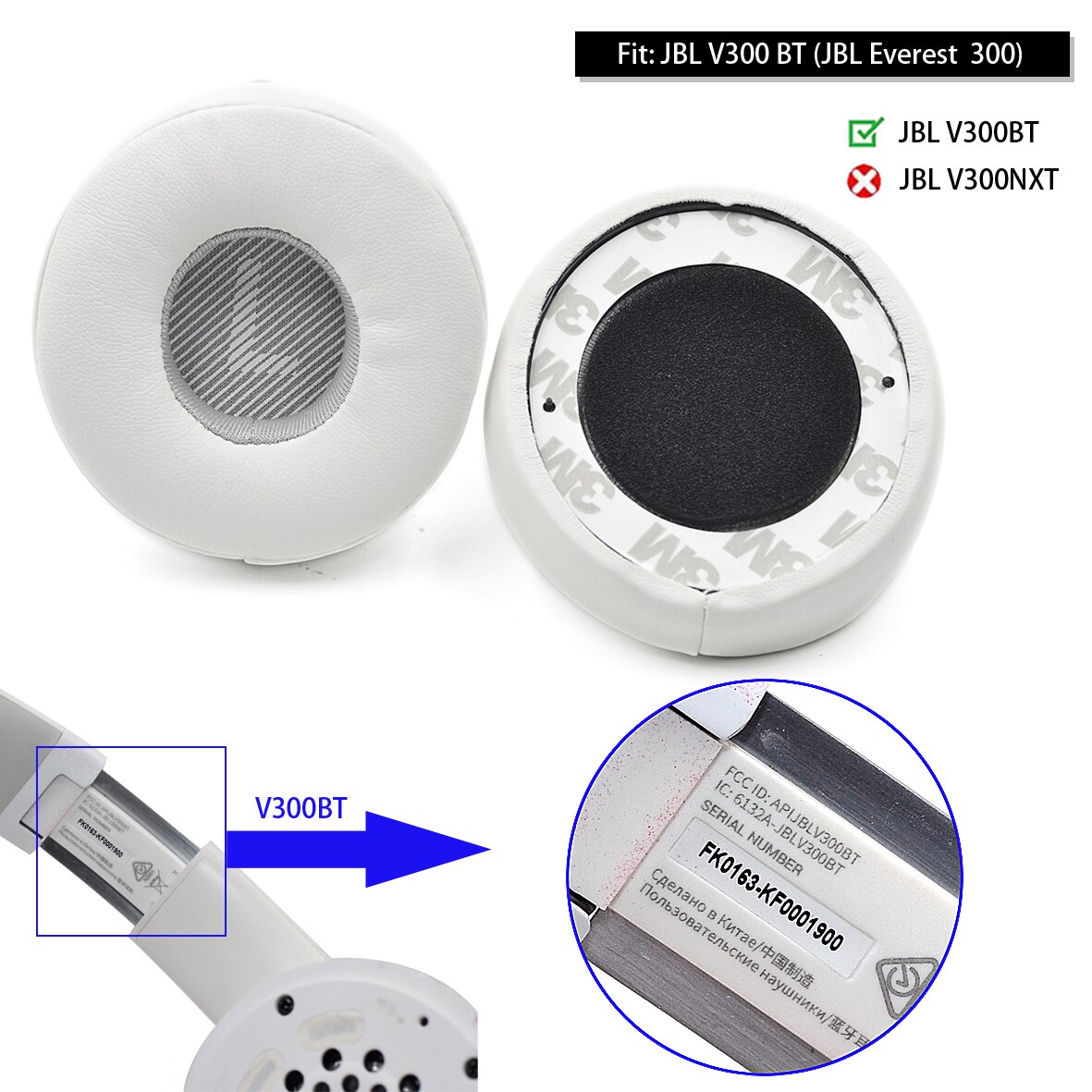 Defean Replacement V300 Ear pads for JBL V300BT (EVEREST 300) V300NXT (EVEREST ELITE 300) Headset Headphone: V300BT White PU