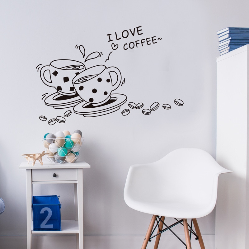 Kitchen Wall Decals Coffee cup Home Decor Cartoon Wall Stickers Decorations Poster DIY Mural art Decals