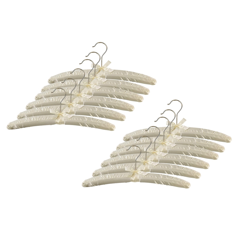 15Inch Large Satin Padded Hangers With Gold Hooks ,Silk Hanger For Wedding Dress Clothes,Coats,Suits,Blouse: Ivory