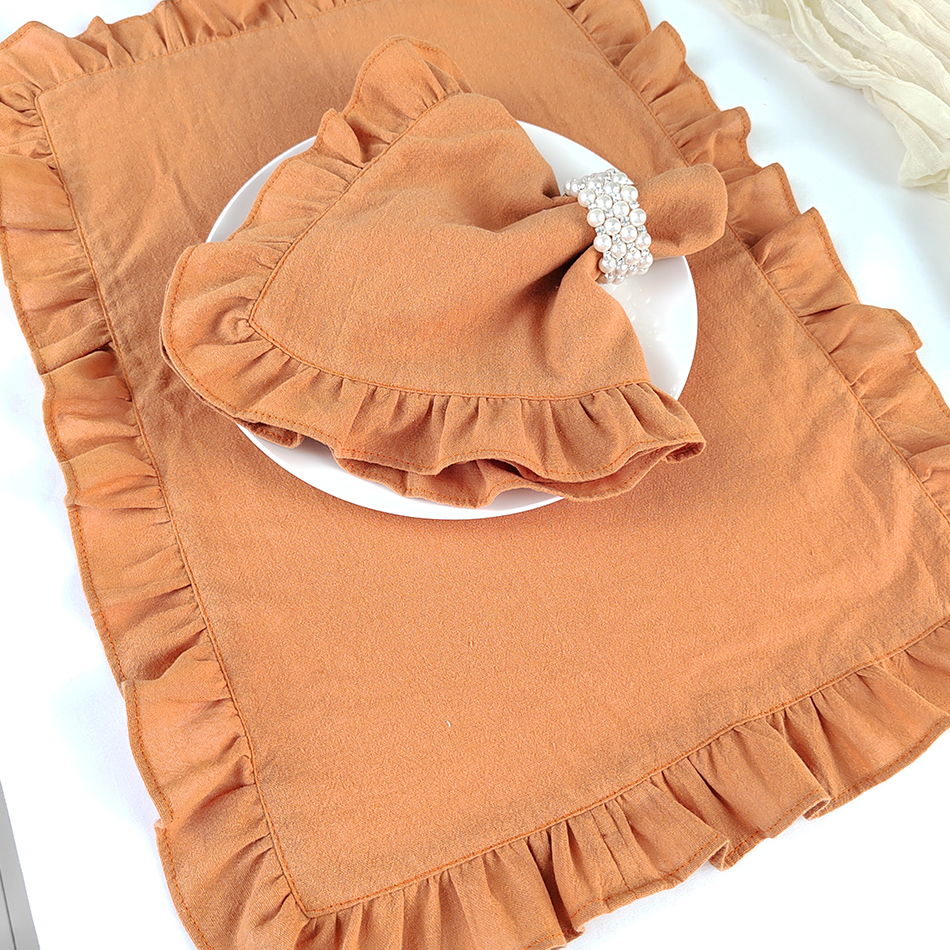 Placemats voor tafel Katoen 100% Ruffle Servetten voor borden Zacht Volants Bruiloft Decoratie Huisverwarming Cadeau Tafeldecoratie Feest