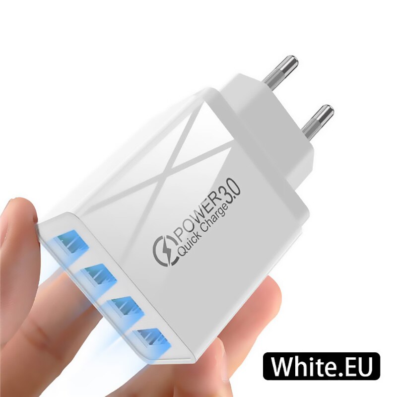 Jusfyu 4 usb-ladegerät für 3a mobiltelefone und tablets, kompakt, tragbar, us-/europäischer standard, weiß/schwarz: Eu weiß