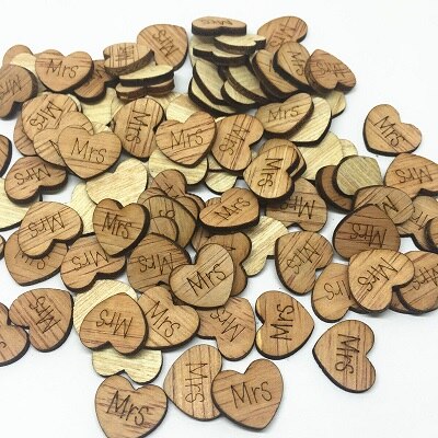 Embellissements de mariage en bois, Toppers en forme de cœur, en papier, pour carte, Scrapbooking, confettis en bois Vintage, 200 pièces, 15mm: Mrs