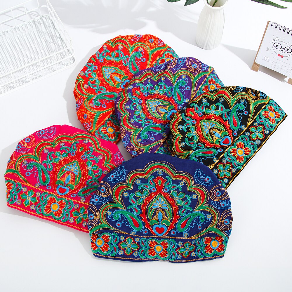 1pc kvinder broderi blomster bandanaer turban kasket etnisk rød print fedoras hatte til kvinder tilbehør mexicansk vintage stil
