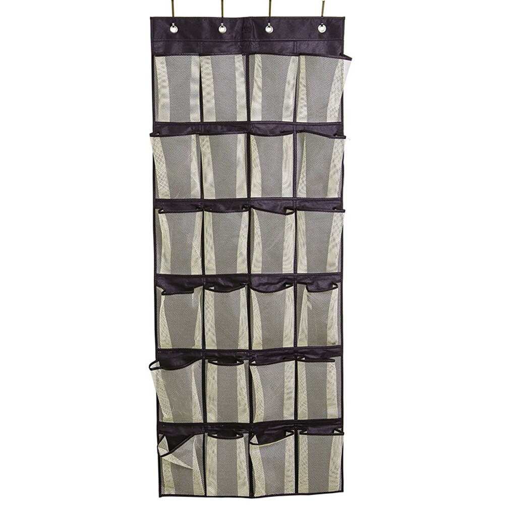 12/24 Pocket Over the Door Shoe Organizer Hanging Organizers Space Saver Rack Hanging Storage Hanger: black 24 pocket
