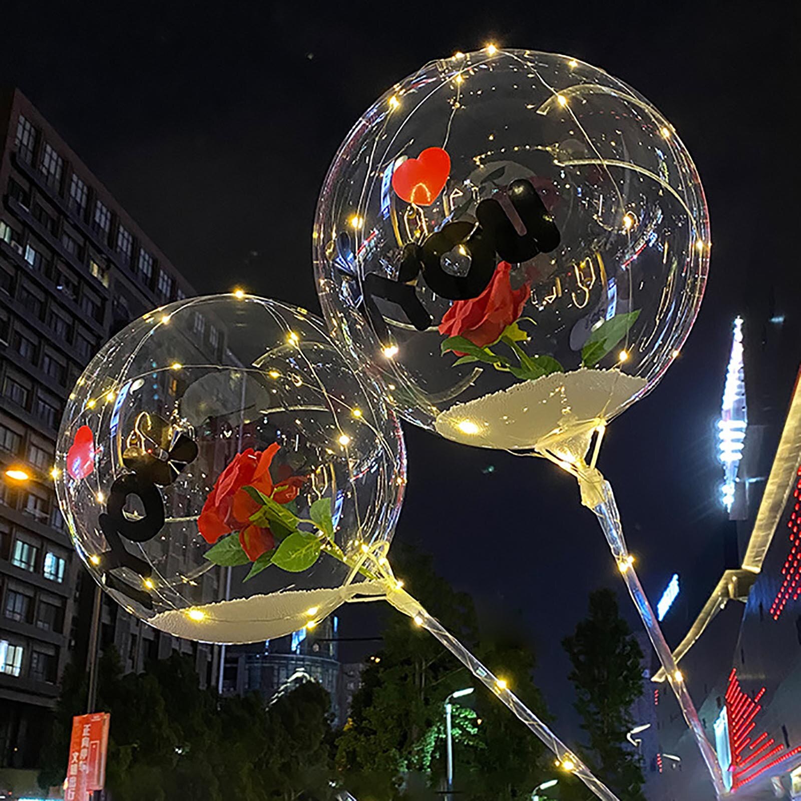 leuchtend LED Ballon transparent Runde Schaum Rose Strauß Ball Geburtstag Party Hochzeit Dekor LED Luftballons Weihnachten: C