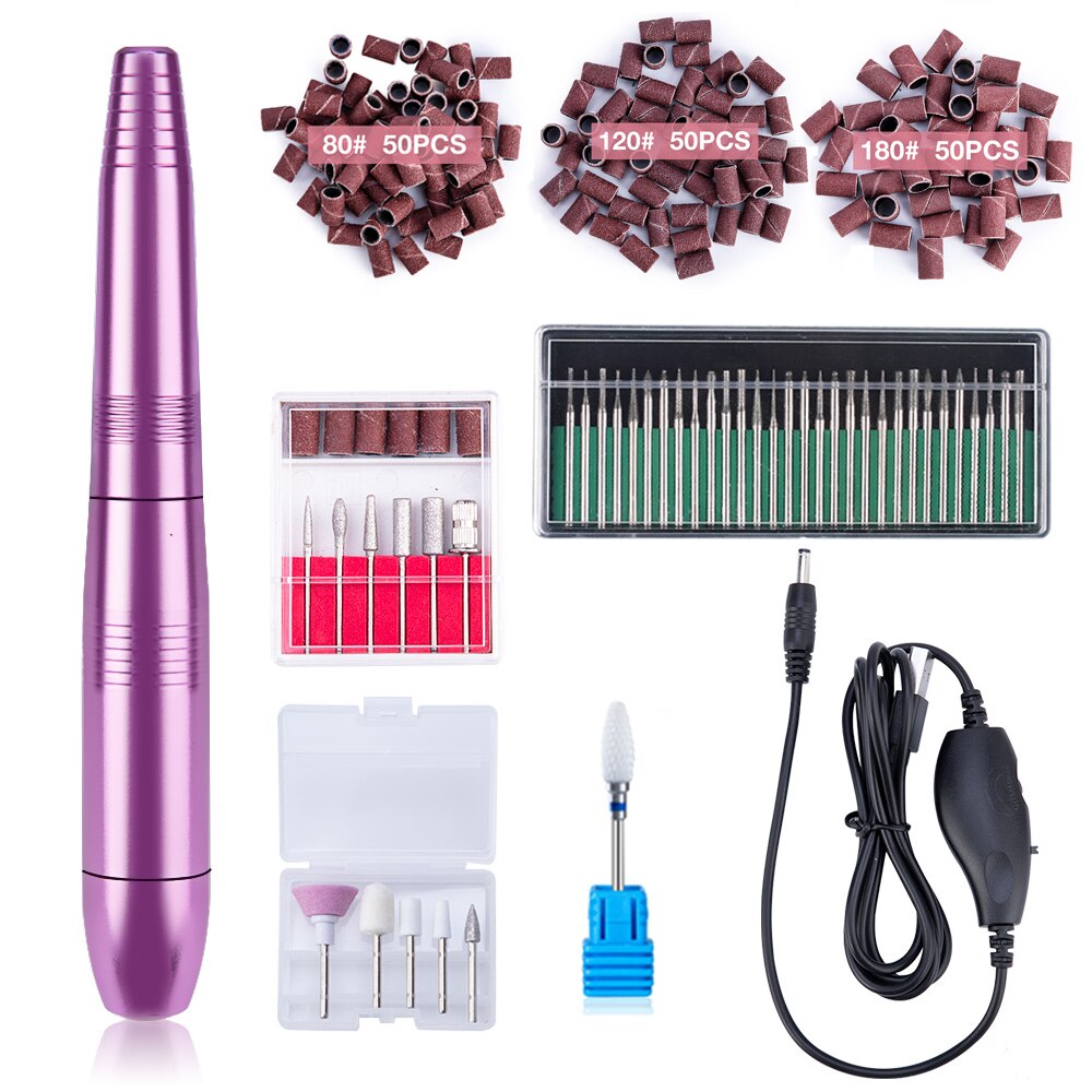 Dmoley Pro Portable Nail Drill Machine For Manicure Electric Nail Cutter 110-240V Metal Easy to Operate Pen Shape USB Nail Drill: SET