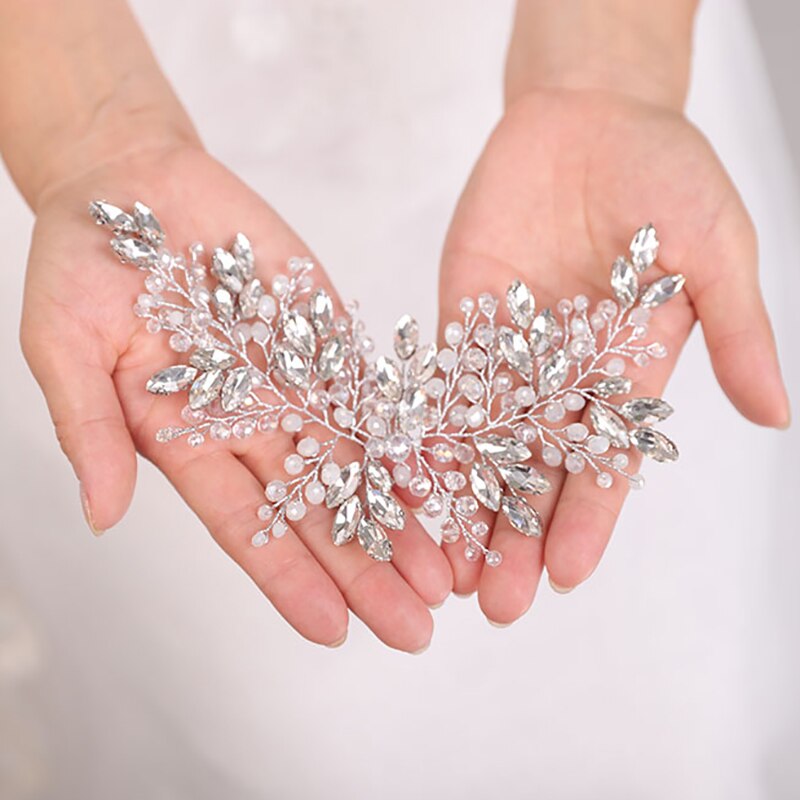 Peinados de boda, tocado de plata, joyas de diamantes de imitación para la cabeza, diadema de cristal y pendientes, conjunto de accesorios para el cabello nupcial: Headband