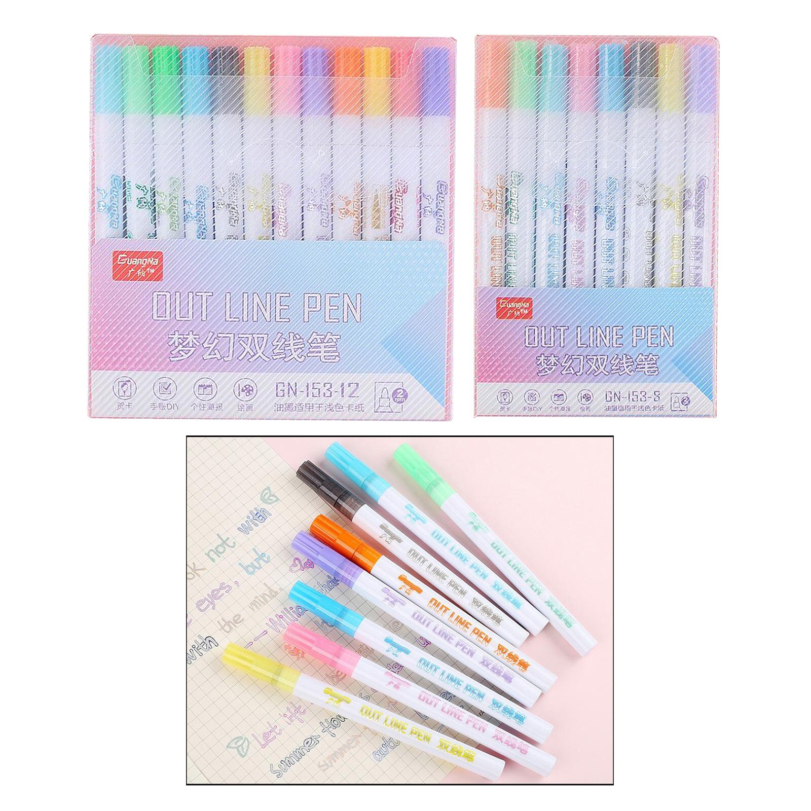 Rotuladores de doble línea de Color mixto, pluma de dibujo de escritura de contorno con brillo para felicitación