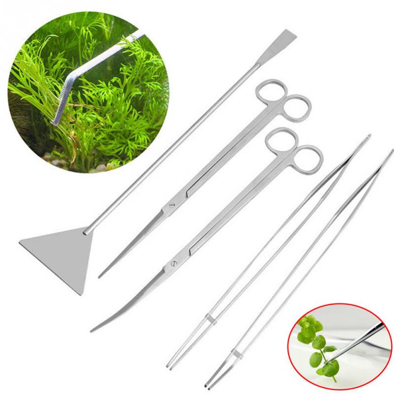 5 pièces ensemble pour aquarium frais et marin plantes vivantes herbe ciseaux pince à épiler Kit pelle Aquarium entretien outils