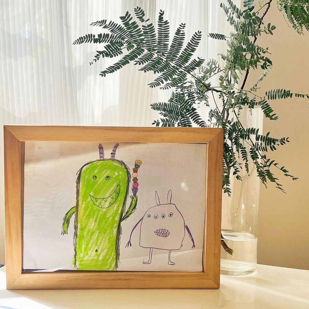 Cadre d'art en bois pour enfants, décoration murale, cartes interchangeables rotatives, présentoir, portraits de famille, cadre photo commémoratif pour enfants