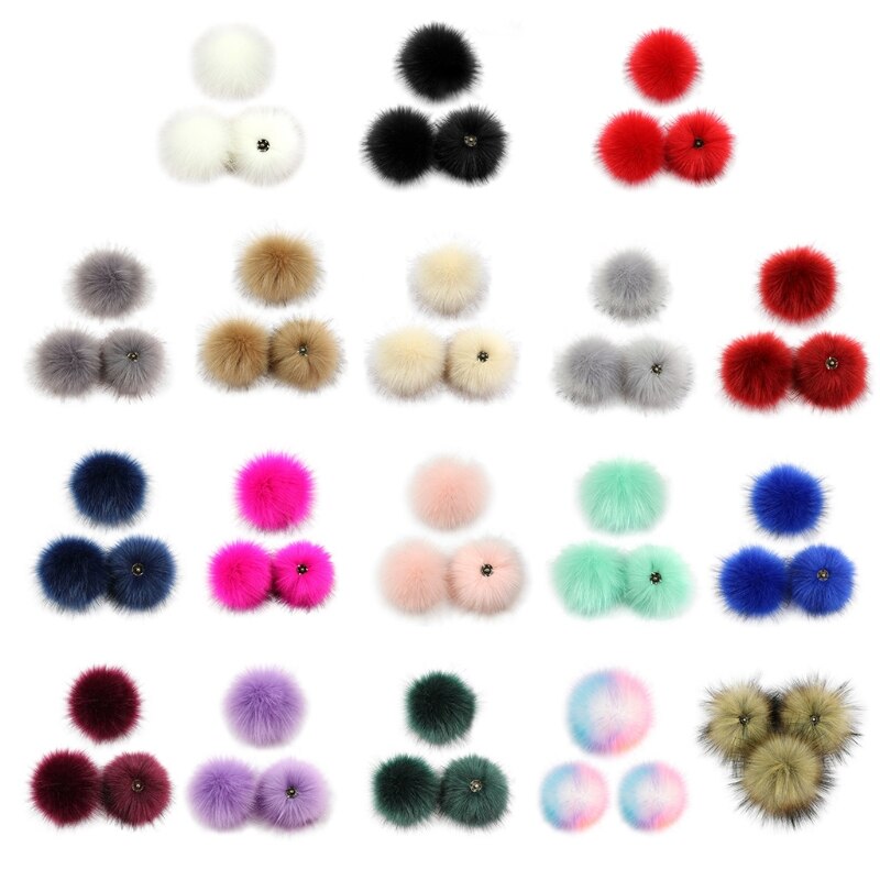 Bola de pompón con botón de presión, pompón de pelo colorido DIY de 10cm, pompón esponjoso extraíble para sombrero, zapatos, accesorio para bufandas, 3 unidades