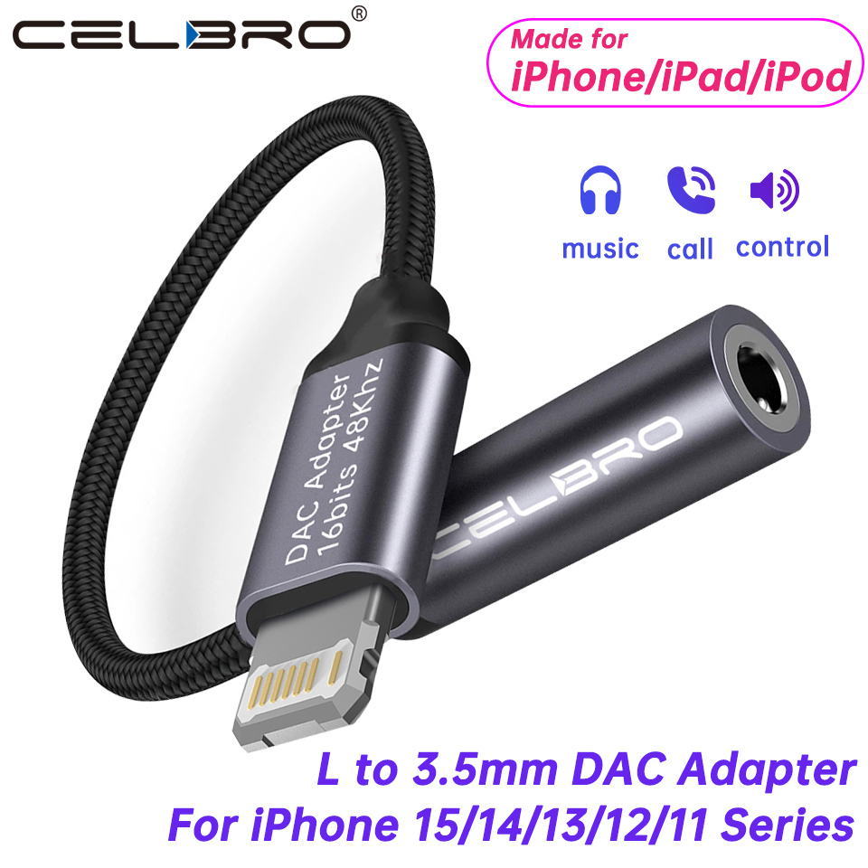 iPhone Hörlursuttag Adapter Kabel 3.5mm 8-pin till 3.5 MM Aux Ljudkabel för iPhone 15 Pro Max 14 Plus 13 12 SE 11 Xs 8 7