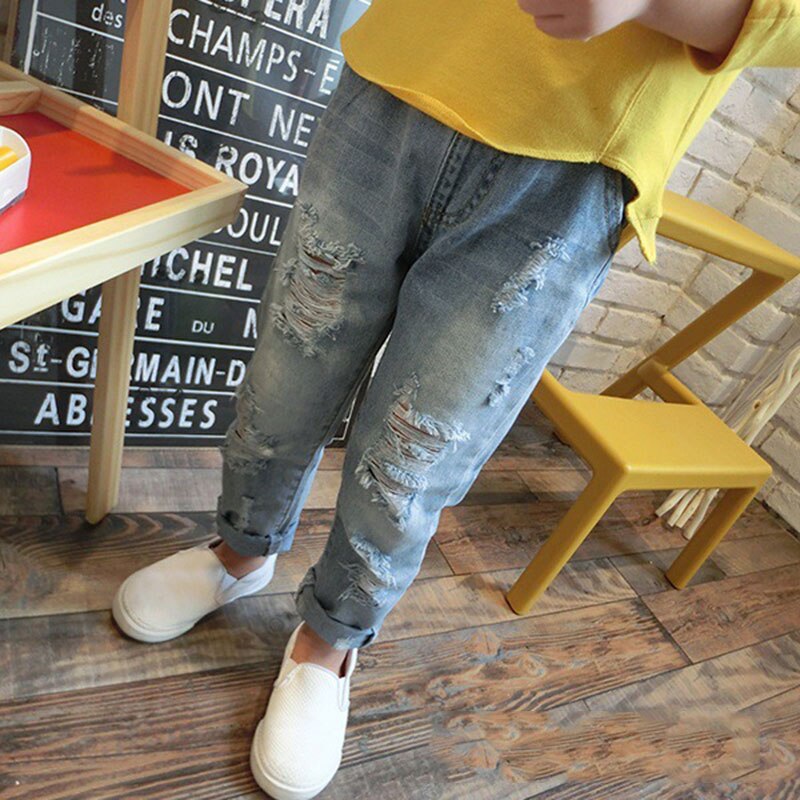 1 Stuk Meisjes Lange Broek Voor Kinderen Zomer Kinderen Denim Gebroken Broek Kinderen Bovenkleding Voor De Lente Kinderen Kleding Voor Meisjes