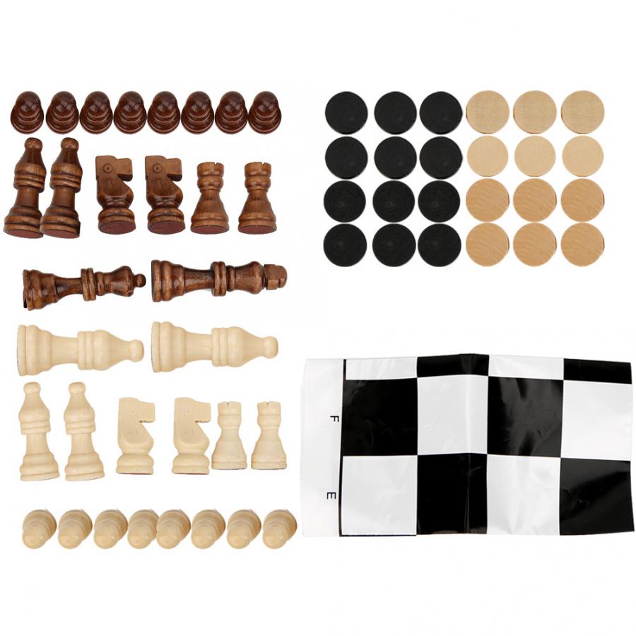 25X25 Wooden Chessboard Chess Pieces Draughts Set Intellectual Game for Children Adults Party Activities