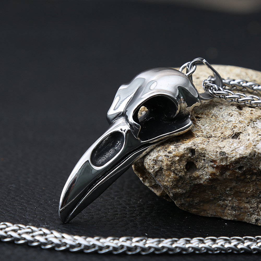 Collier crâne de corbeau gothique pour hommes, acier inoxydable, Viking Odin, pendentif crâne de corbeau, accessoires de anciens