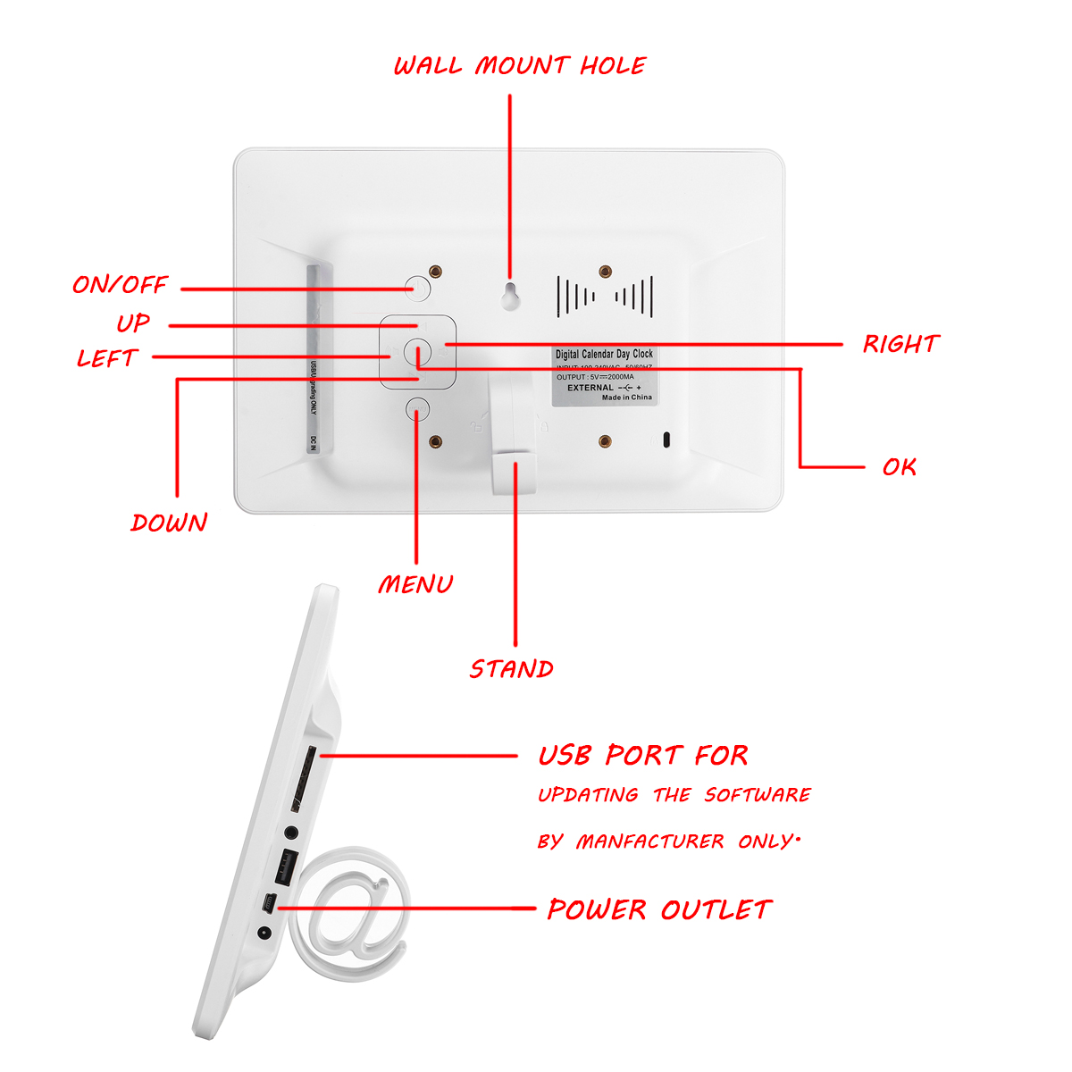 LED Digital Clock Calendar Day Home Decor Day/Week/Month/Year for Adolescent/ Elderly Dementia/Vision Impairment Support Night