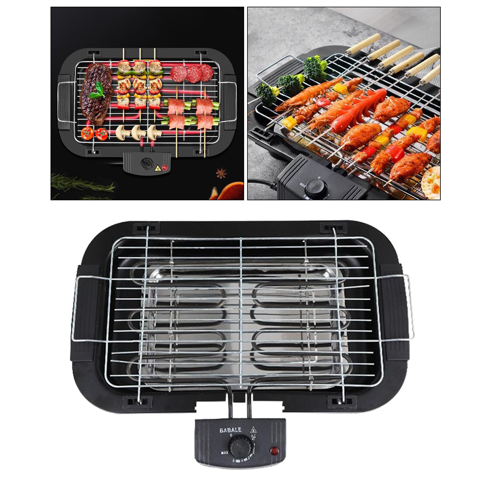 5-Level Control Griddle Electric Table Top Adjustable Temperature Grill BBQ Barbecue Garden Camping Cooking Indoor 1300W