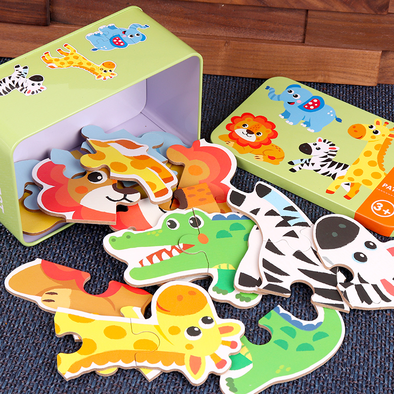 Rompecabezas para bebés, juguetes educativos Montessori, juegos de rompecabezas 3D de madera, caja de hierro, rompecabezas para niños, rompecabezas de madera para niños de 2 a 3 a 4 años