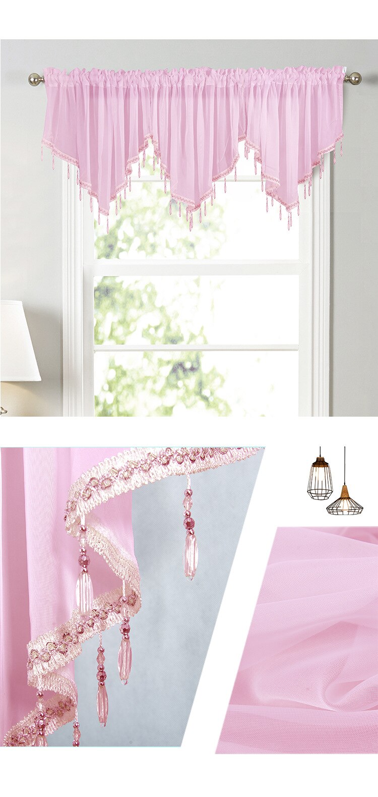 Pendant Triangular Valance Short Window Curtain Bedroom Kitchen Solid Blue Green Pink Yellow Purple White Window Valance