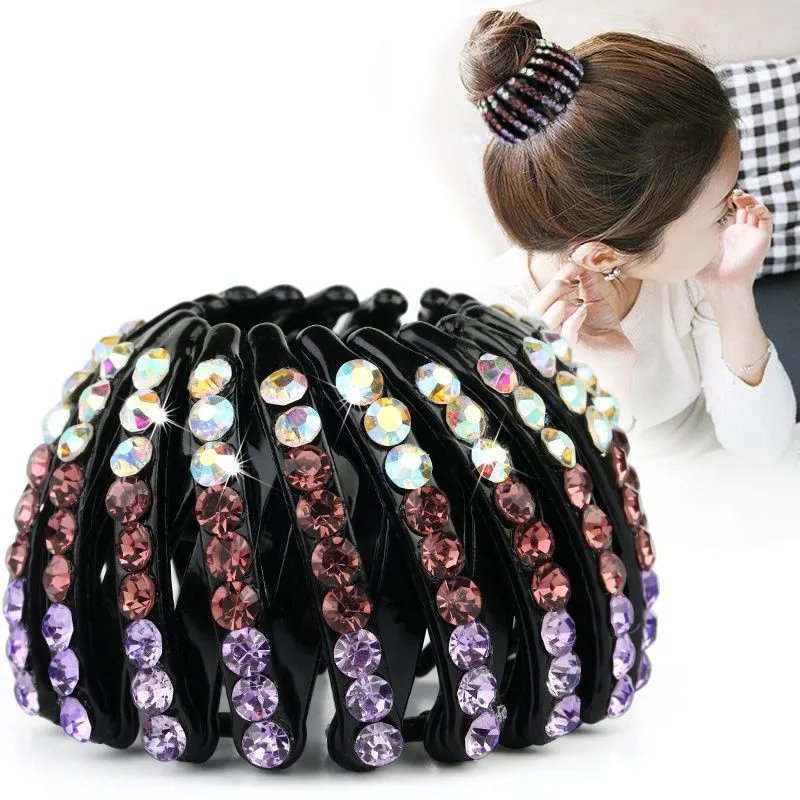 Épingle à cheveux en cristal strass pour chignon, pinces à cheveux, boucle en queue de cheval, nid d'oiseau, accessoires pour cheveux extensibles pour femmes: GRIS FONCÉ