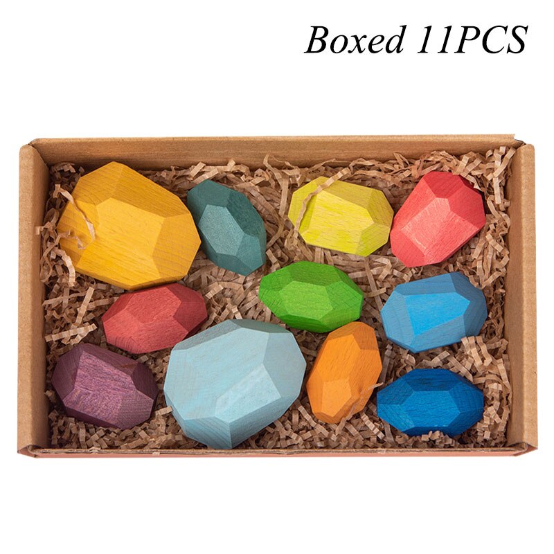 Kinderen Houten Kleurrijke Steen Jenga Bouwsteen Educatief Speelgoed Nordic Stijl Regenboog Stapelen Spel Houten Speelgoed: L-Boxed 11pcs