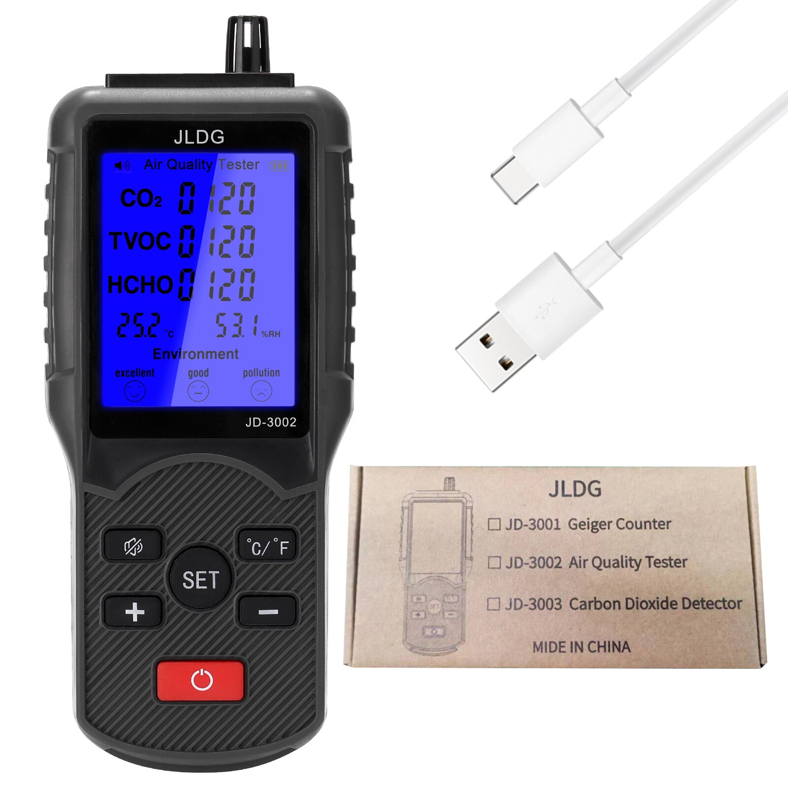Kohlendioxid Tester CO2 Detektor Luft Detektor TVOC Meter Temperatur Feuchtigkeit Messgerät Multifunktionale Tester: Lila