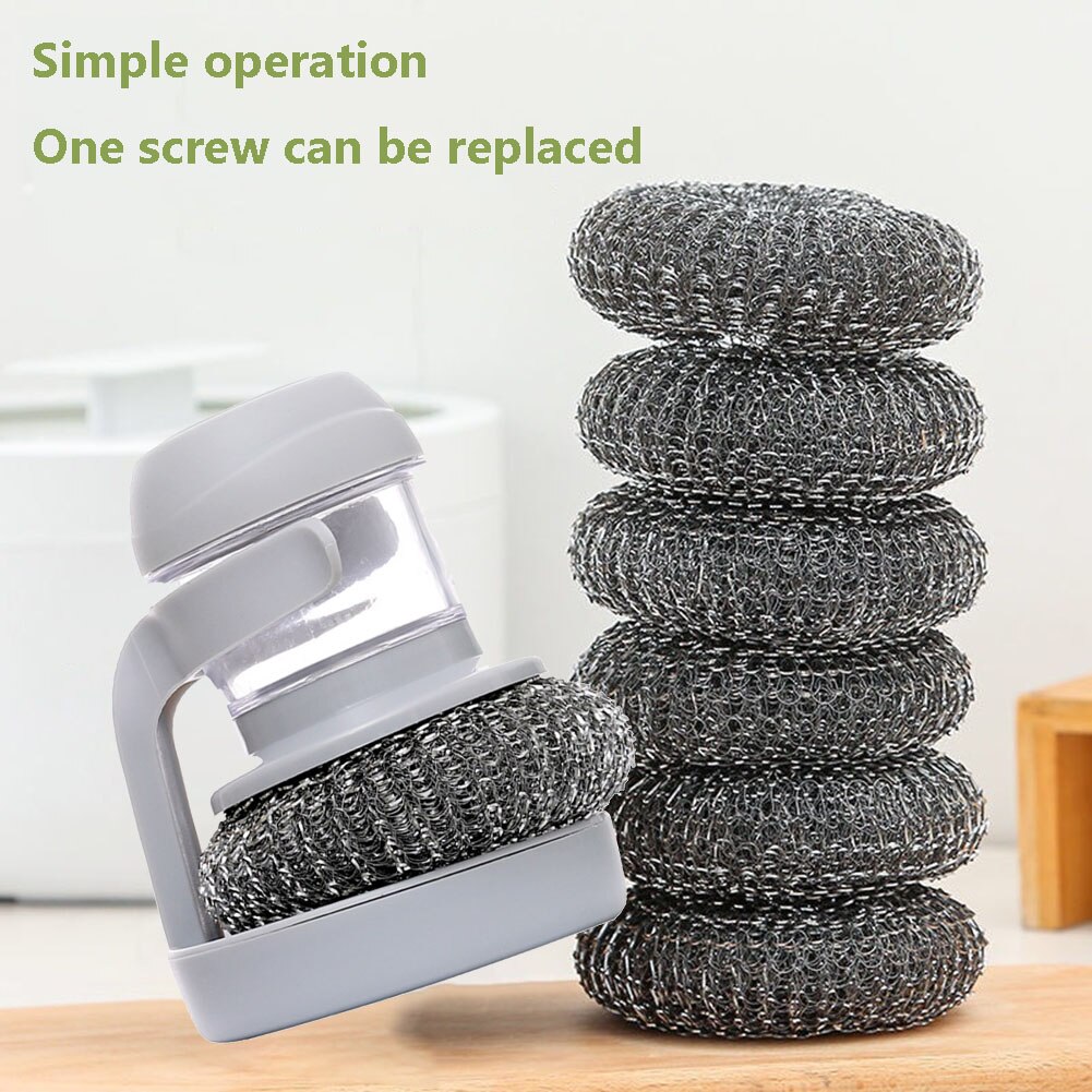 Automatic Liquid Adding Pot Brush Cleaner Household Kitchen Cleaning Tool for Washing Dishes Scrubbers Steel Ball Brushes