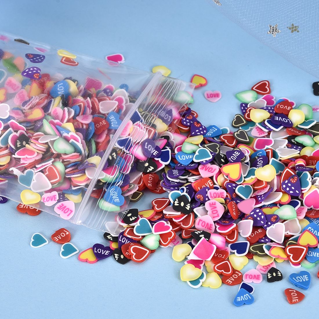 1000 Stks/pak Fruit Klei Hars Vullen Blad Bloemen Patroon Kleurrijke Gemengde Filler Voor Diy Epoxyhars Sieraden Nail Art Decoratie: 06-heart-shaped