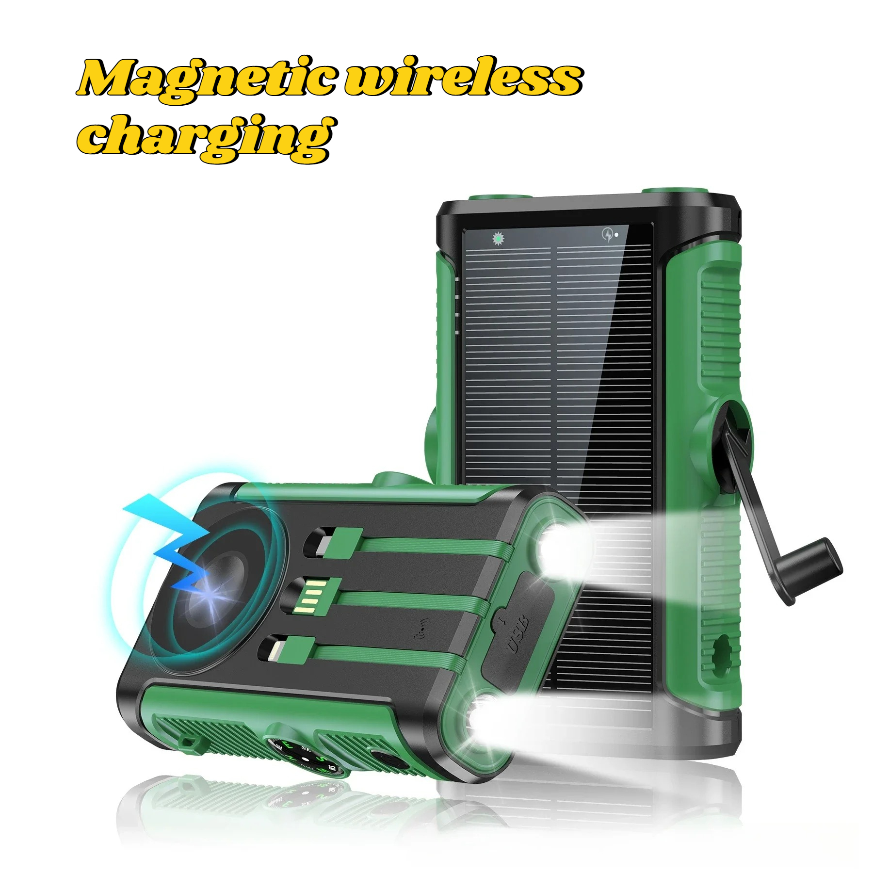 Powerbank solarny 50000mAh 22.5W z magnetycznym ładowaniem bezprzewodowym, powerbank kempingowy z kablami, bateria zewnętrzna robić iPhone'a z Magsafe: Srebrny / 30000 mAh