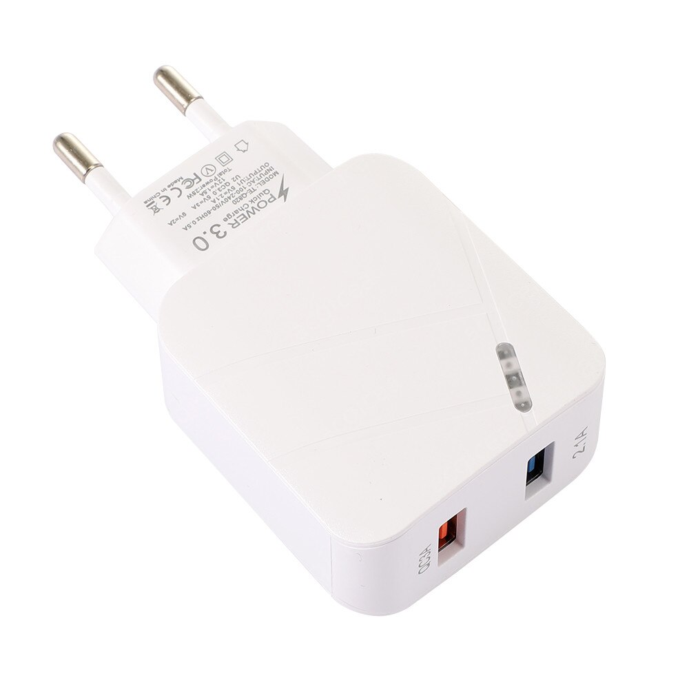 Cargador de teléfono con 2 puertos USB, dispositivo de carga rápida 3.1A, pantalla LED 3,0, para iPhone 12 Pro, Samsung S20, adaptador de pared de la UE: EU white