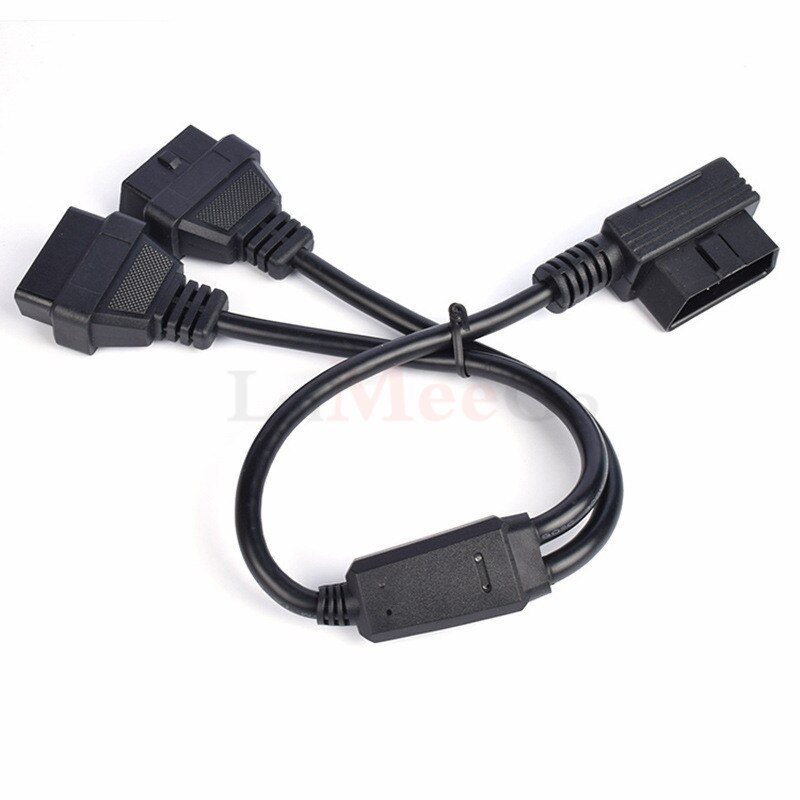 Portable 16-pin Cable For OBD Interface Car Models L Shape OBD2 Extension Cord One-divided-Two Connection Adapter