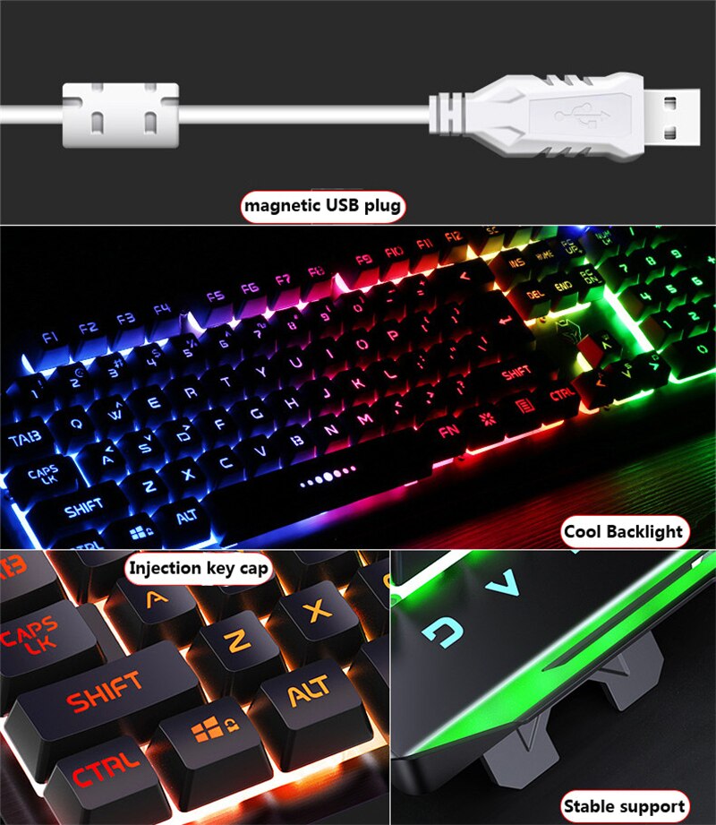 Gamer Keyboard Mouse Kit Gaming Full Size 104 Keys Mechanical Feeling RGB USB Wired for PC Laptop Computer Office