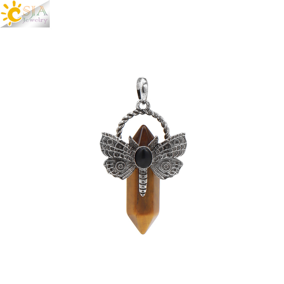 Collar de libélula, colgante de cristal de piedra Natural, fluorita curativa, labradorita, cristal blanco, labradorita, amatistas, joyería H479: Bronce antiguo plateado